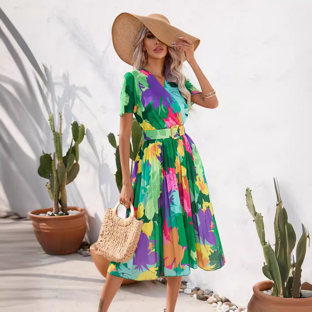 Rochie midi de vară cu imprimeu floral vibrant Cristina Gore