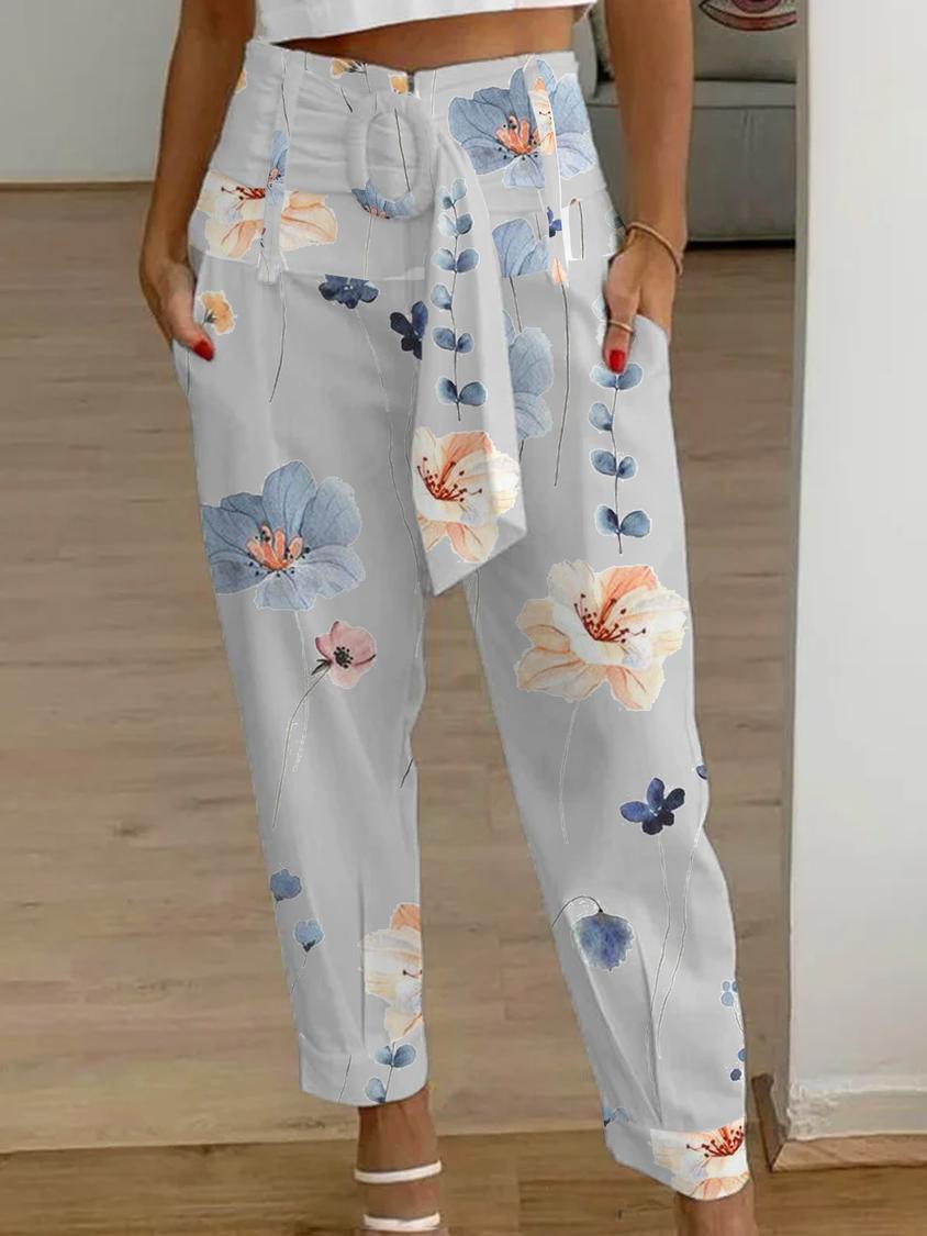 Pantaloni scurți din in cu imprimeu floral Cristina Gore pentru femei