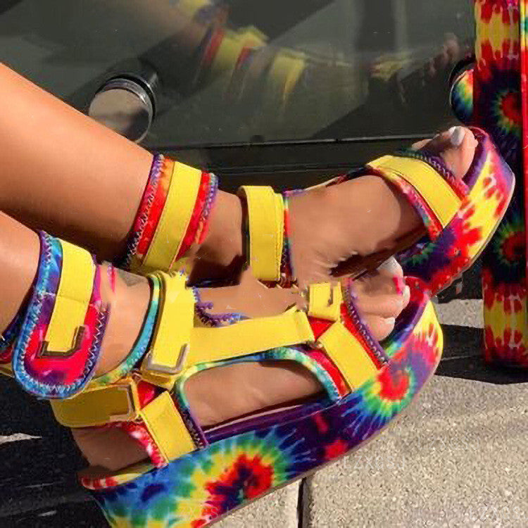 Sandale cu platformă Cristina - Imprimeu șarpe cu închidere cu velcro