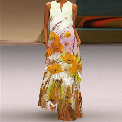 Rochie maxi cu imprimeu vibrant Cristina Gore, fără mâneci