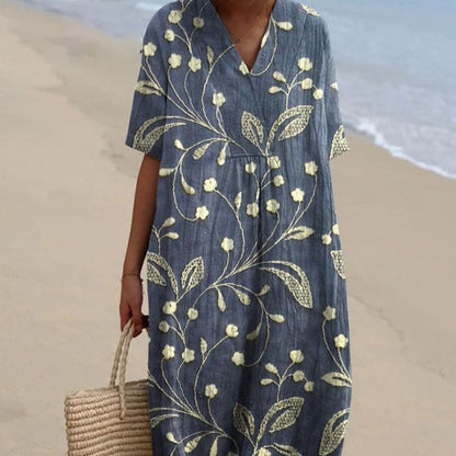 Rochie midi Cristina cu imprimeu floral - imprimeu 3D, mâneci scurte