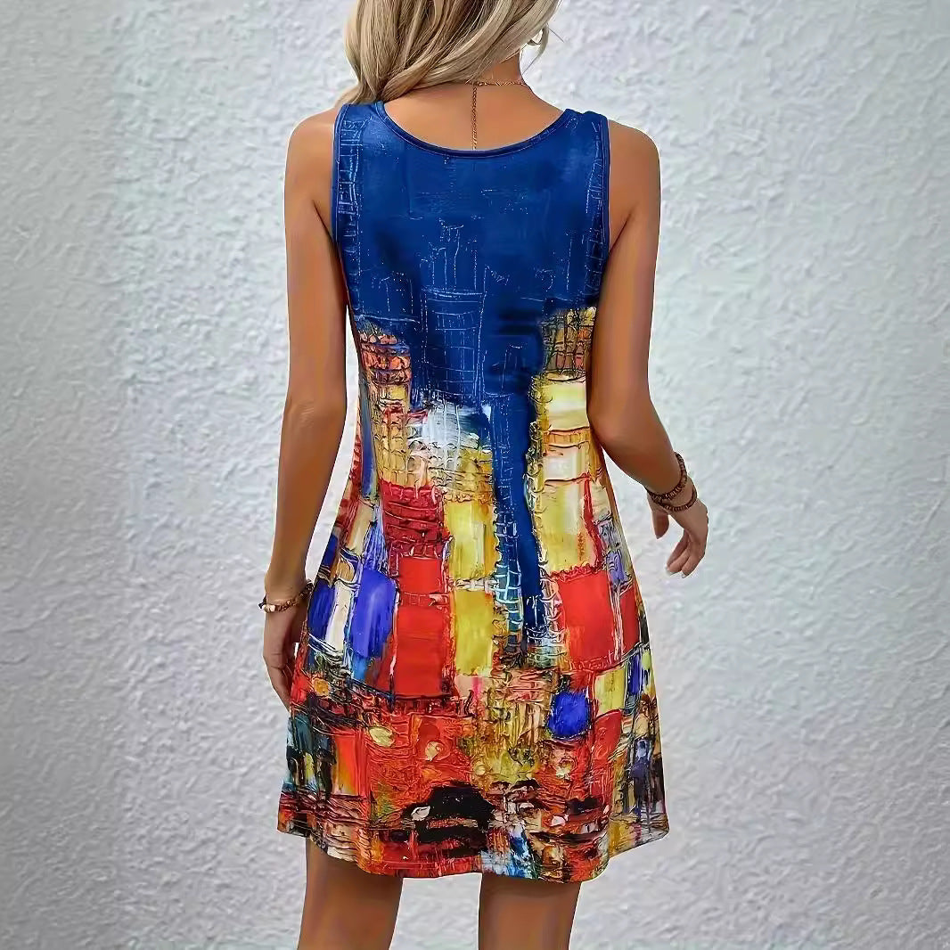 Rochie de vară cu imprimeu vibrant Cristina Gore, linie A