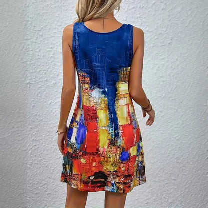 Rochie de vară cu imprimeu vibrant Cristina Gore, linie A