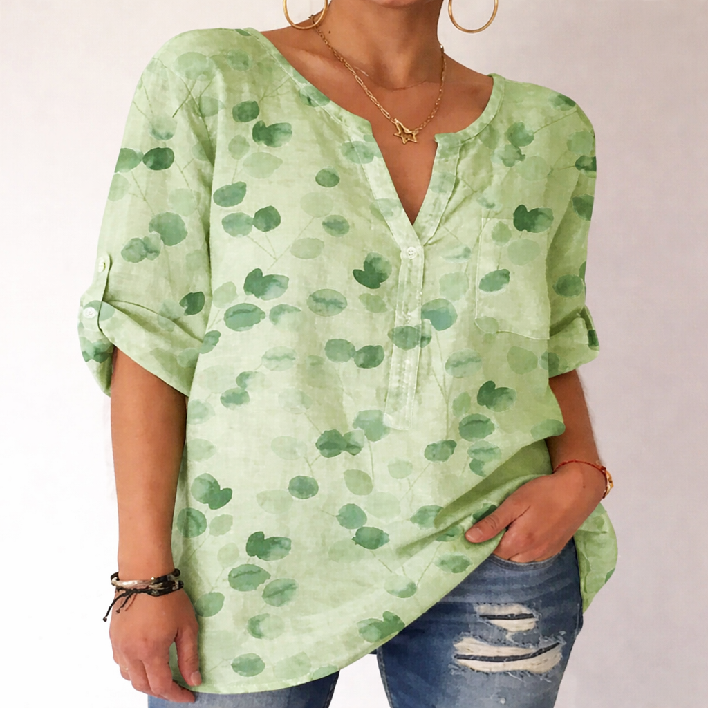 Bluză din bumbac cu imprimeu și decolteu în V de Cristina Gore