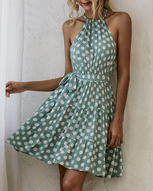 Rochie elegantă cu buline, model halter, de Cristina Gore