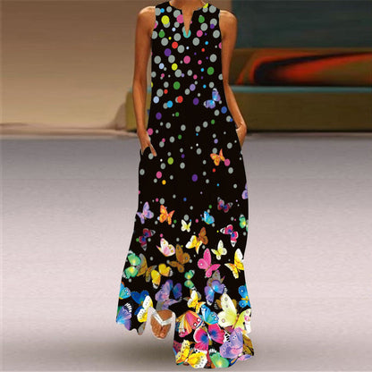 Rochie maxi cu imprimeu vibrant Cristina Gore, fără mâneci
