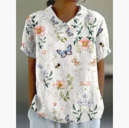 Top cu guler rotund imprimat Cristina - Model floral delicat