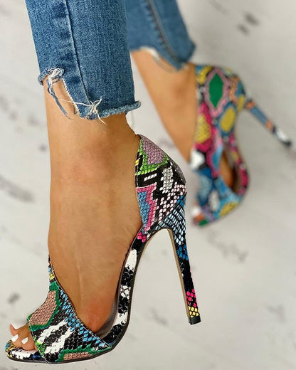 Sandale cu toc înalt Cristina - imprimeu leopard vibrant