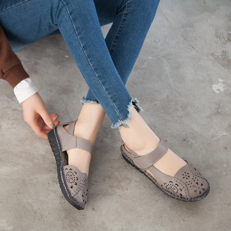 Sandale din piele Cristina - Balerini confortabili cu model retro ajurat