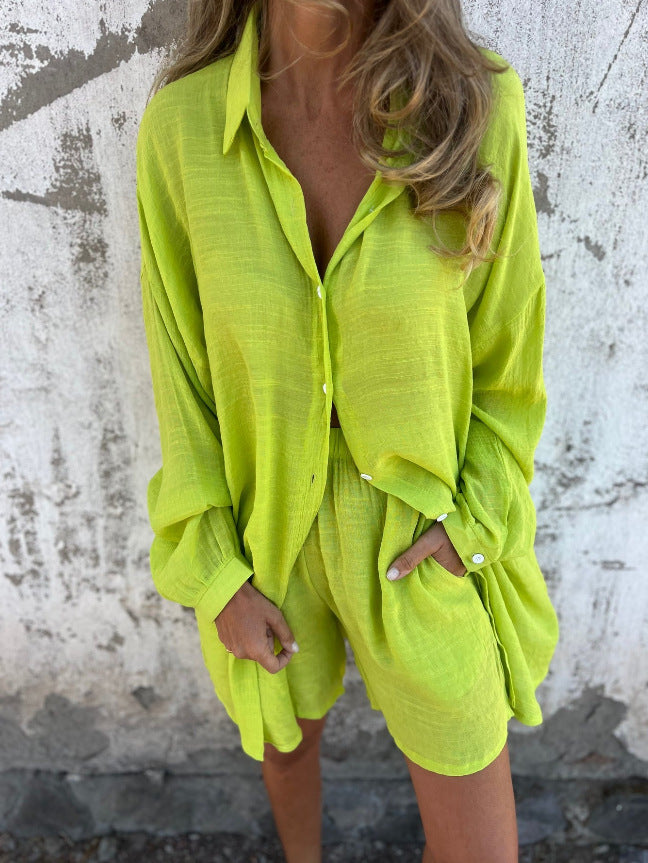 Set cămașă și pantaloni scurți Cristina - Mâneci lungi cu nasturi