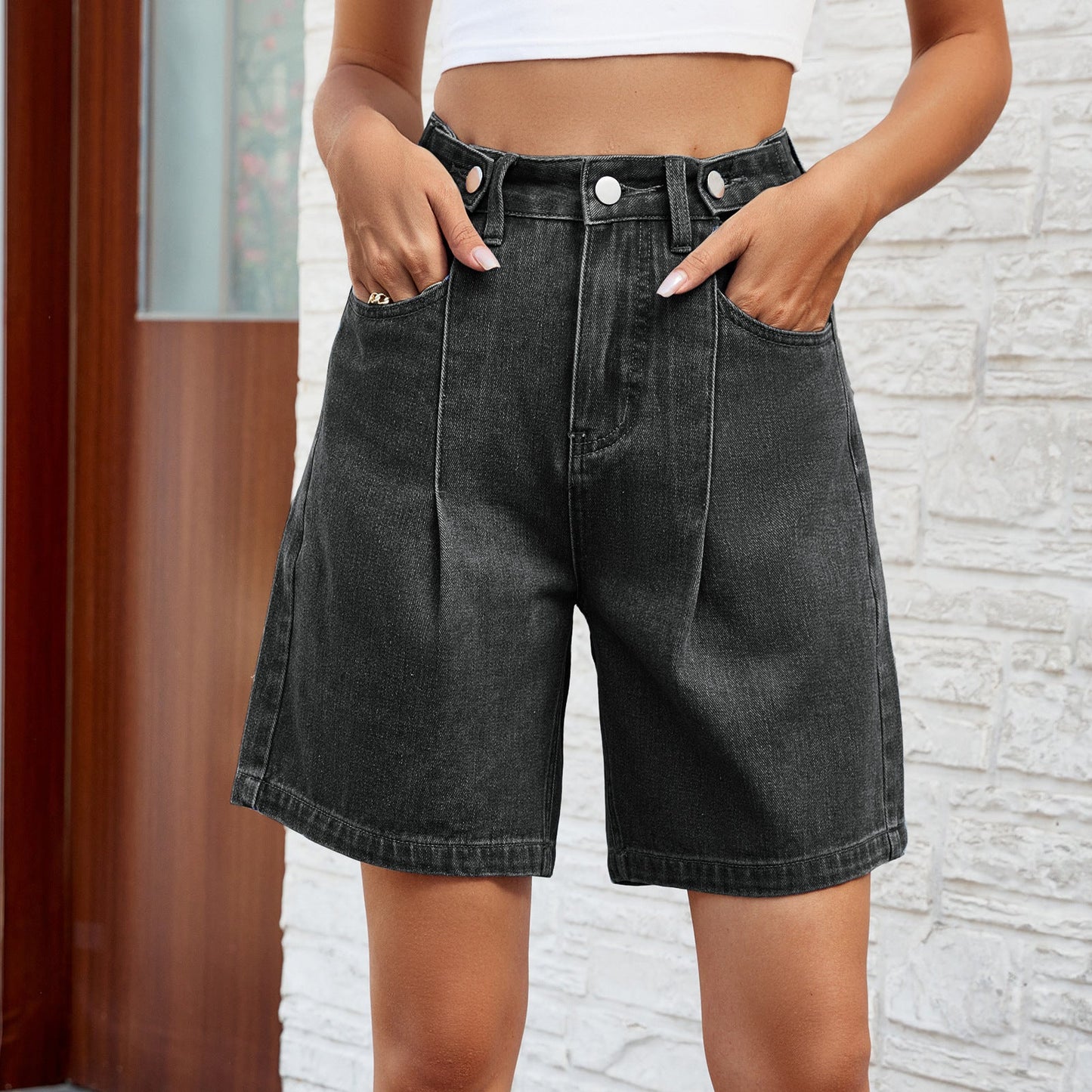 Pantaloni scurți din denim cu talie reglabilă Cristina Gore pentru femei