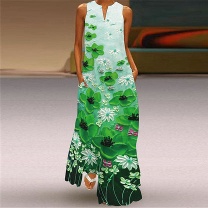 Rochie maxi cu imprimeu vibrant Cristina Gore, fără mâneci