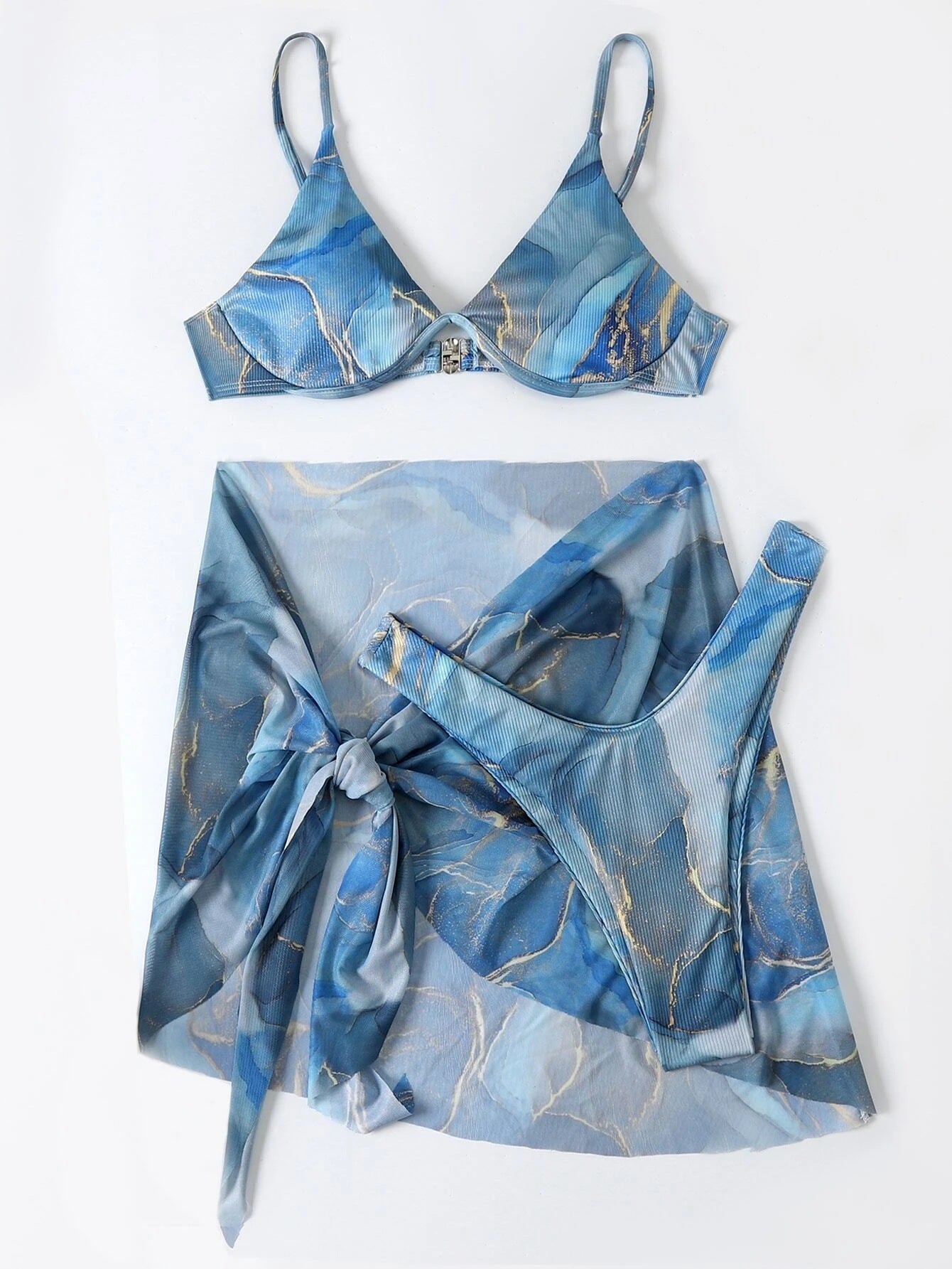 Set de bikini Cristina Gore cu imprimeu marmorat, 3 piese