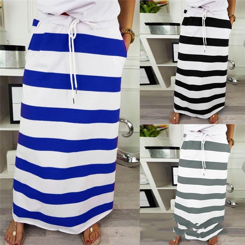 Striped Cotton A-Line Skirt by Cristina Gore