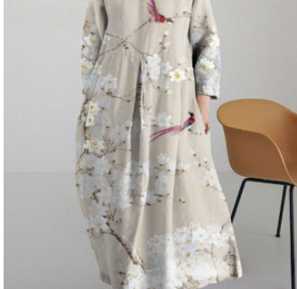 Rochie Cristina cu imprimeu floral - croială trapezoidală artistică