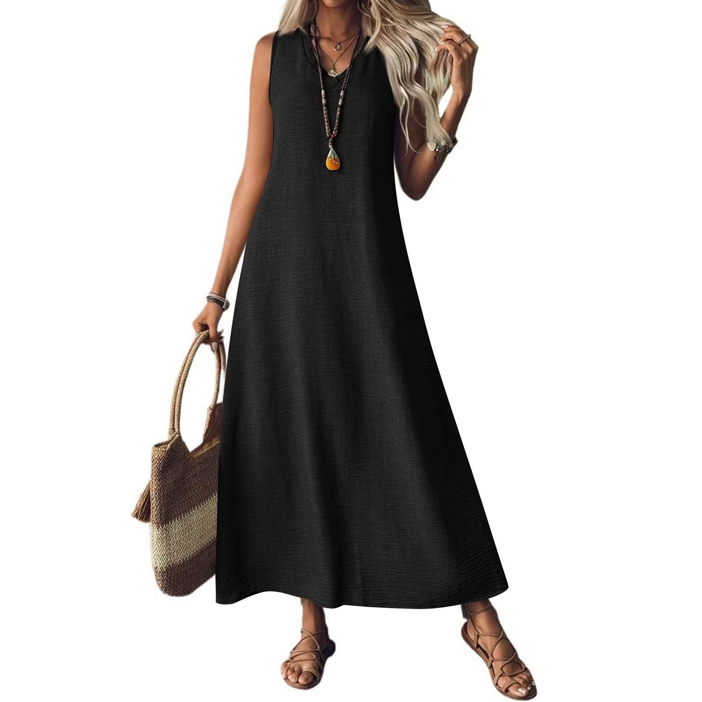 Rochie elegantă fără mâneci din cânepă Cristina Gore