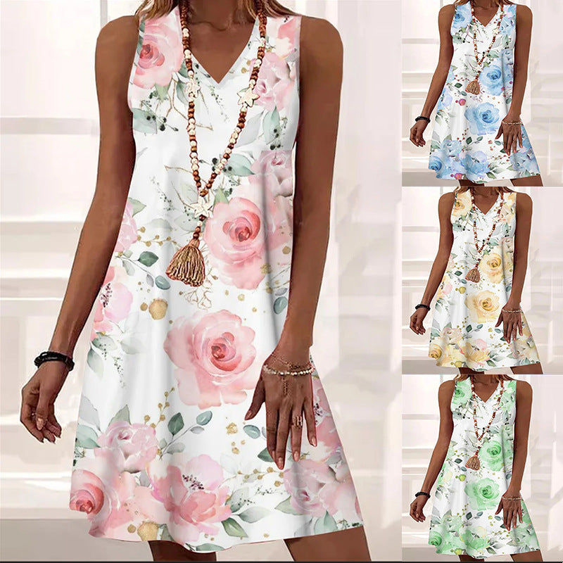 Floral V-Neck Sleeveless Dress by Cristina Gore
