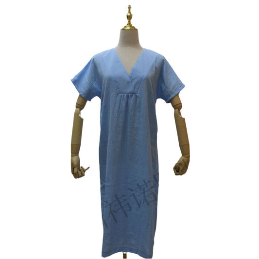 Rochie maxi Cristina din bumbac și in, cu decolteu în V