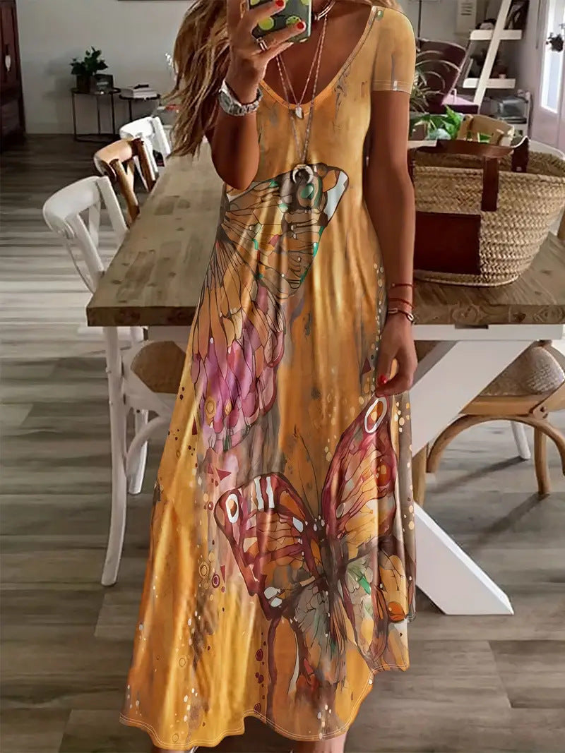 Rochie maxi Cristina Gore cu imprimeu boem și fluturi