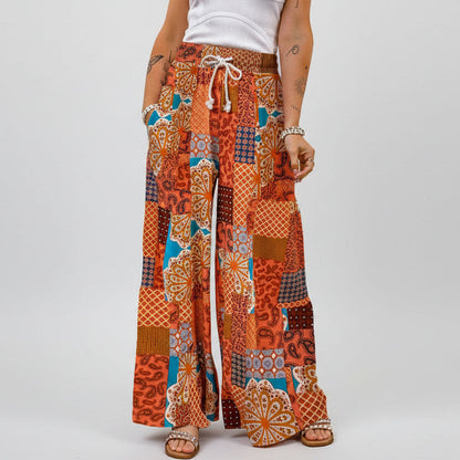 Pantaloni largi cu imprimeu floral boho Cristina Gore