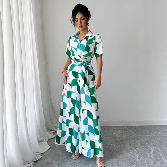 Salopetă verde chic Cristina Gore cu croi larg