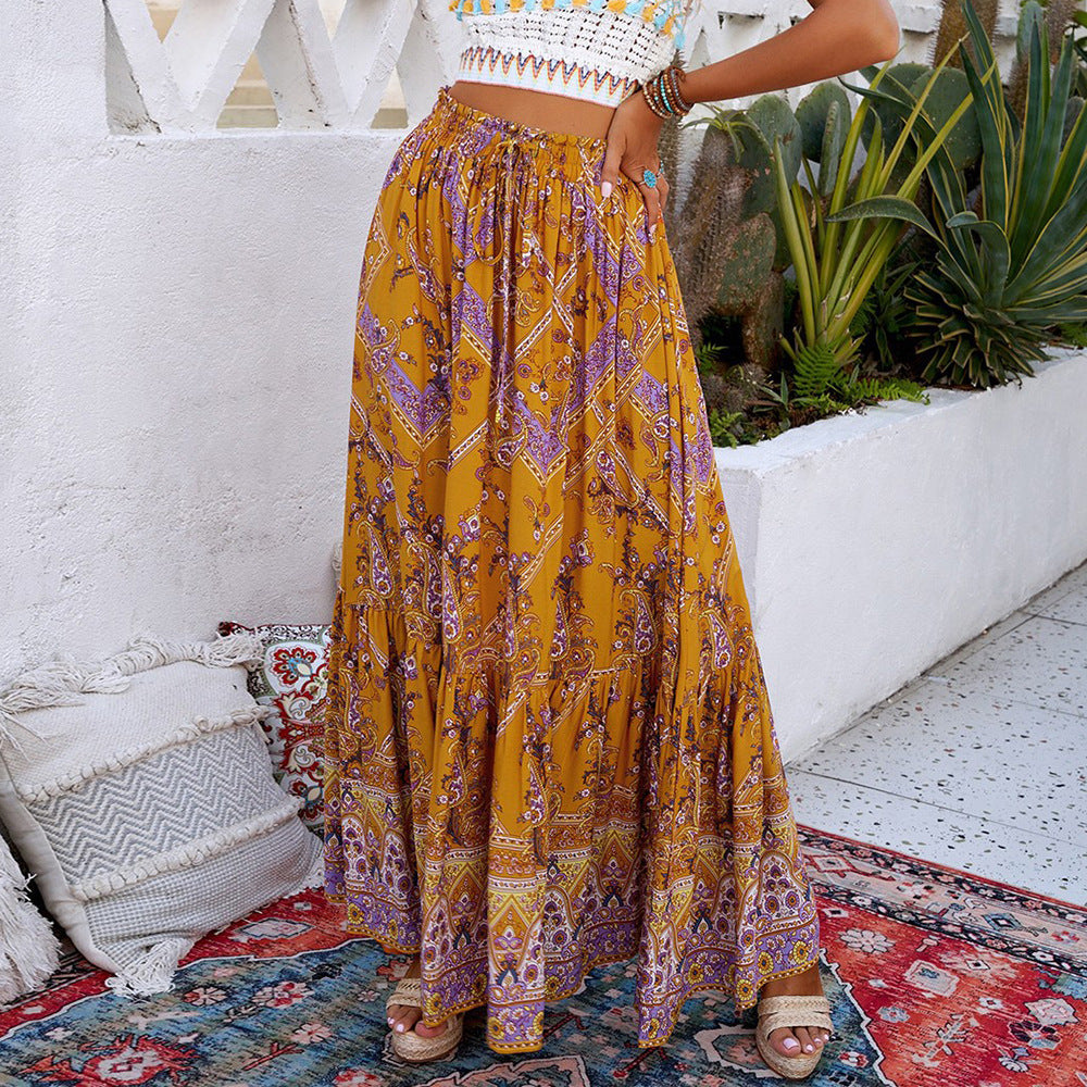 Fustă maxi Cristina Gore cu imprimeu geometric boho și leagăn