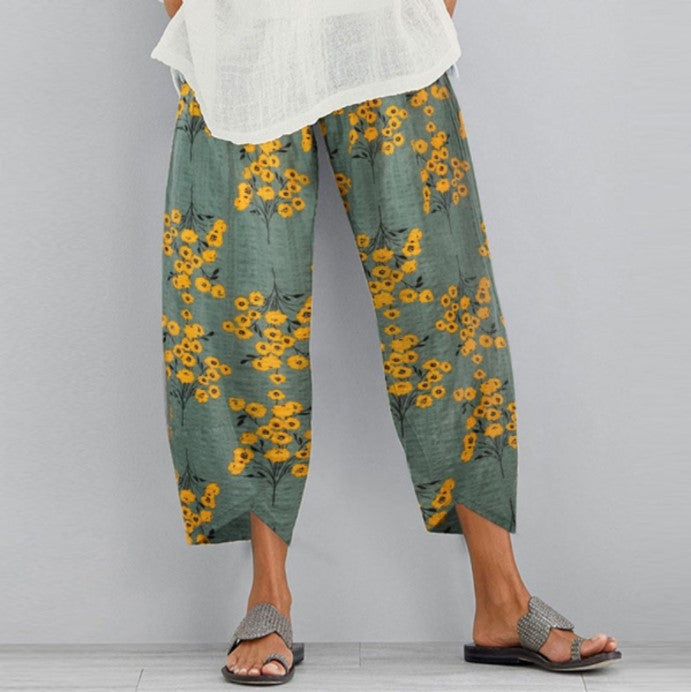 Pantaloni largi cu imprimeu floral retro Cristina Gore