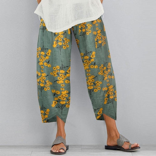 Pantaloni largi cu imprimeu floral retro Cristina Gore