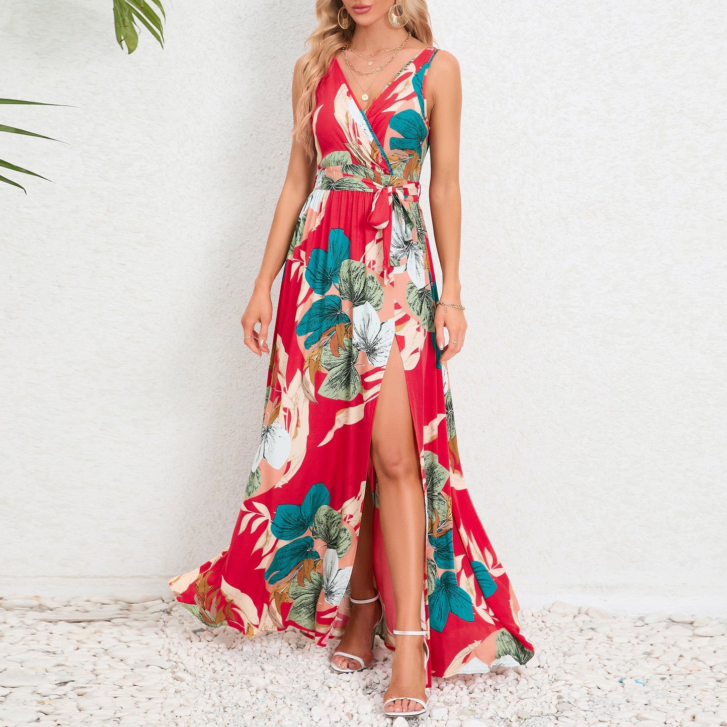 Rochie maxi cu decolteu în V și imprimeu floral de Cristina Gore