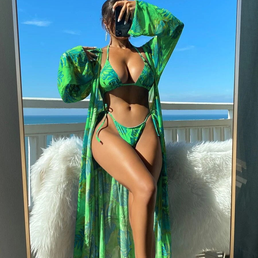 Set bikini cu mânecă lungă și imprimeu floral vibrant Cristina Gore