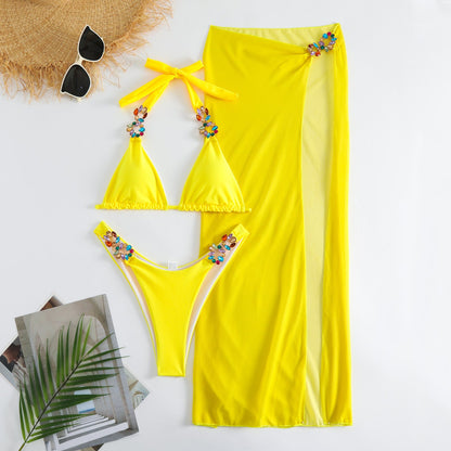Set bikini din trei piese cu plasă radiantă de Cristina Gore