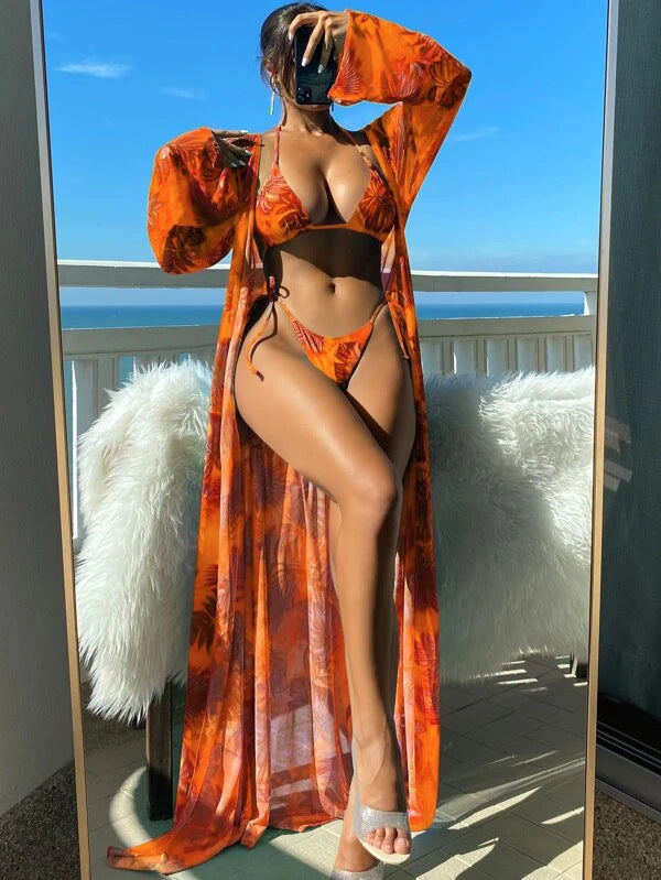 Set bikini cu mânecă lungă și imprimeu floral vibrant Cristina Gore