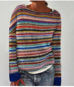 Pulover cu guler rotund Cristina - Tricotaj gros cu model