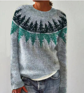 Pulover cu guler rotund Cristina - Tricotaj gros cu model