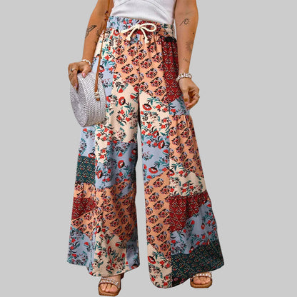 Pantaloni largi cu imprimeu floral boho Cristina Gore