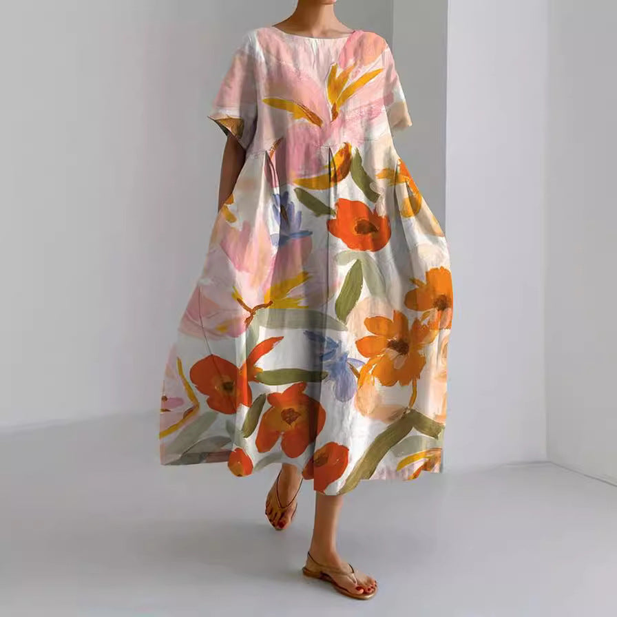 Rochie maxi Cristina cu imprimeu digital 3D și imprimeu confortabil