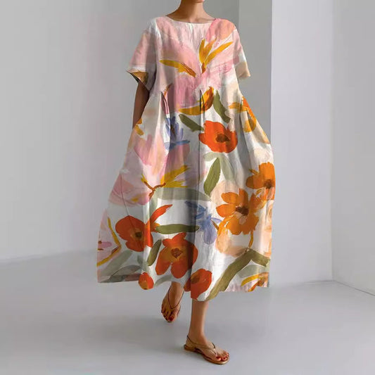 Rochie maxi Cristina cu imprimeu digital 3D și imprimeu confortabil