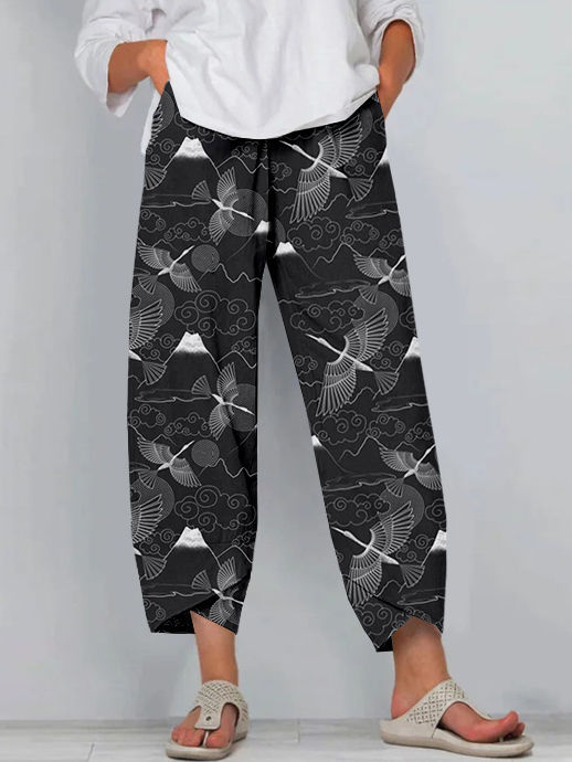 Pantaloni artistici din in cu model 3D Cristina Gore