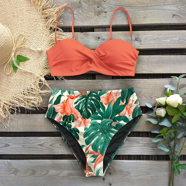 Bikini cu talie înaltă și imprimeu floral de Cristina Gore