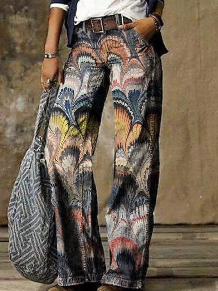 Pantaloni largi cu imprimeu boho Cristina Gore