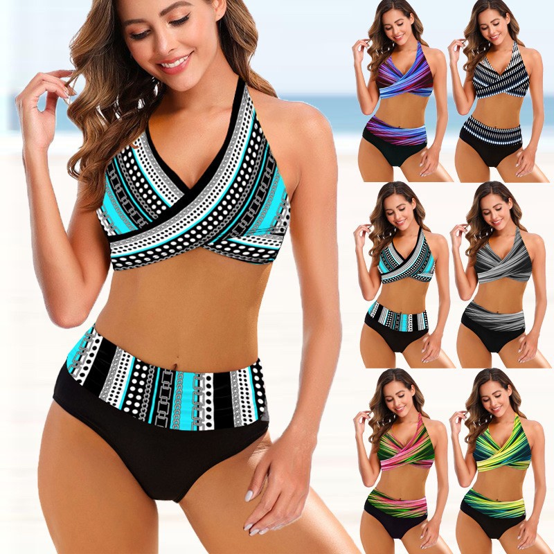 Striped Tie-Dye High Waist Bikini by Cristina Gore