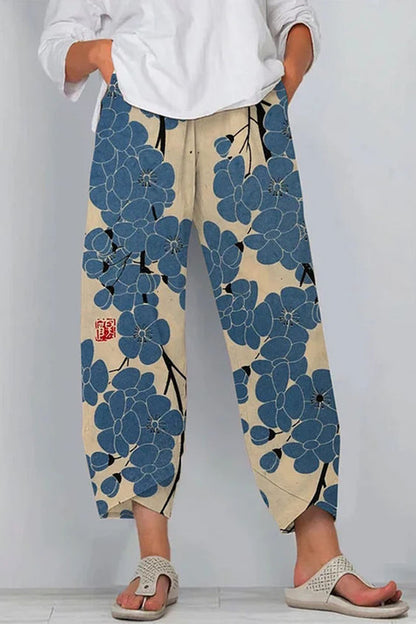 Pantaloni artistici din in cu model 3D Cristina Gore