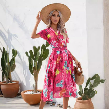 Rochie midi de vară cu imprimeu floral vibrant Cristina Gore