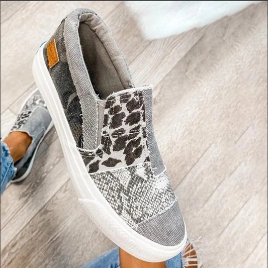 Mocasini Cristina - model patchwork cu imprimeu animal print