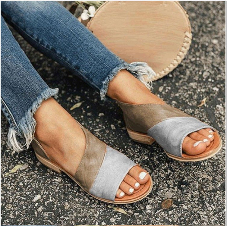 Sandale Cristina cu vârful deschis și blocuri de culoare - Confort la toc jos