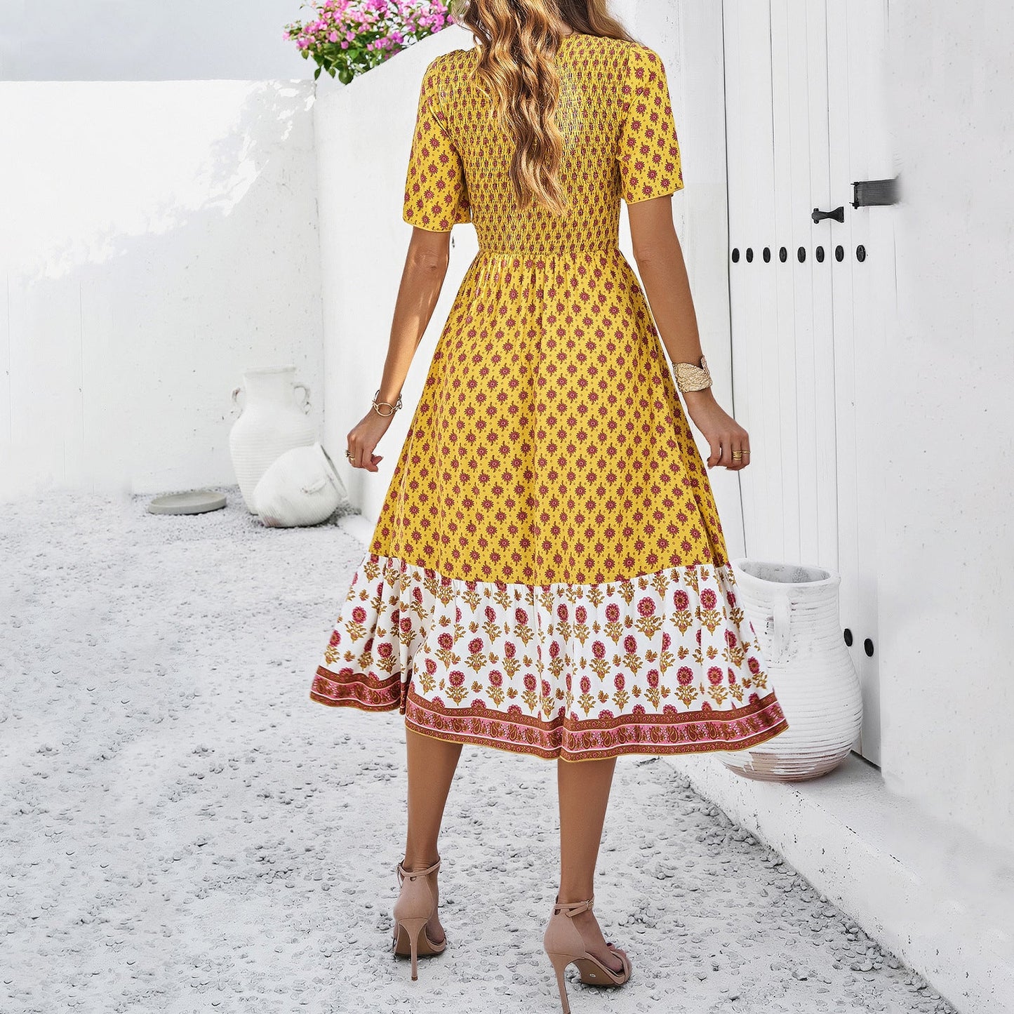 Rochie midi de vară Cristina Gore cu imprimeu boho