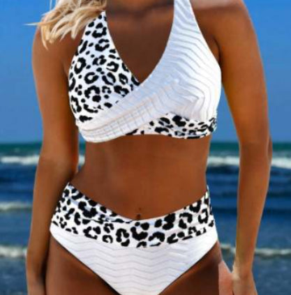 Costum de baie Cristina cu imprimeu leopard - Talie înaltă și crăpătură