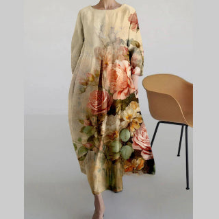 Rochie Cristina cu imprimeu floral - croială trapezoidală artistică