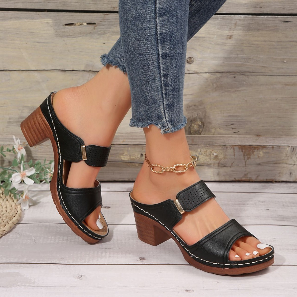 Sandale cu toc înalt Cristina - Talpă groasă, antiderapantă