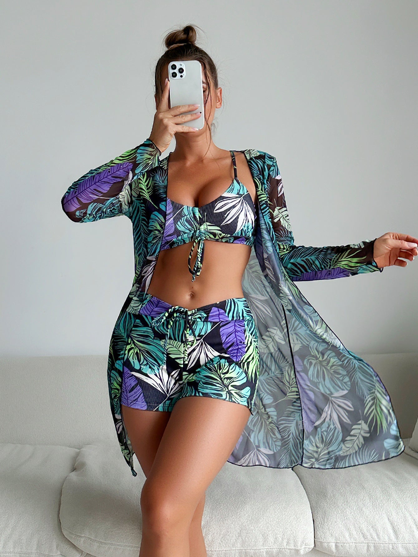 Set bikini Cristina Gore cu imprimeu vibrant, format din trei piese